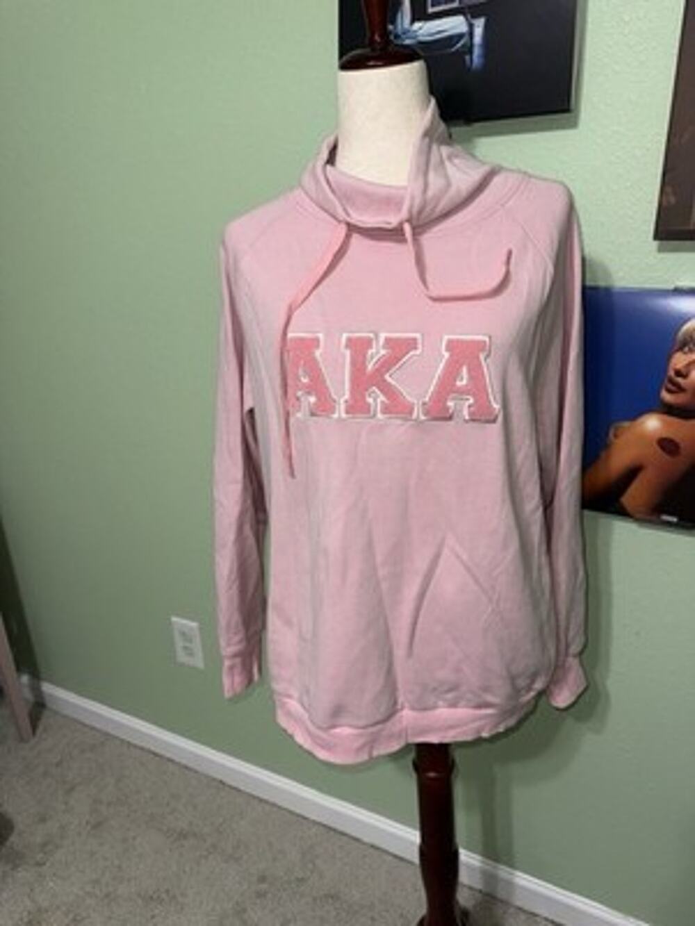 Ivy Storehouse AKA Alpha Kappa Alpha Pink Funnel Neck Cowl Sweatshirt Size Large